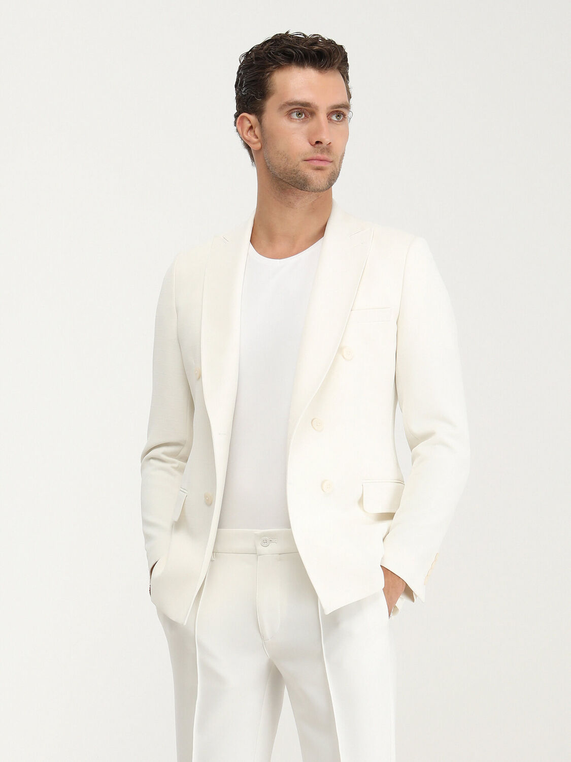 Beyaz Düz Slim Fit Ceket