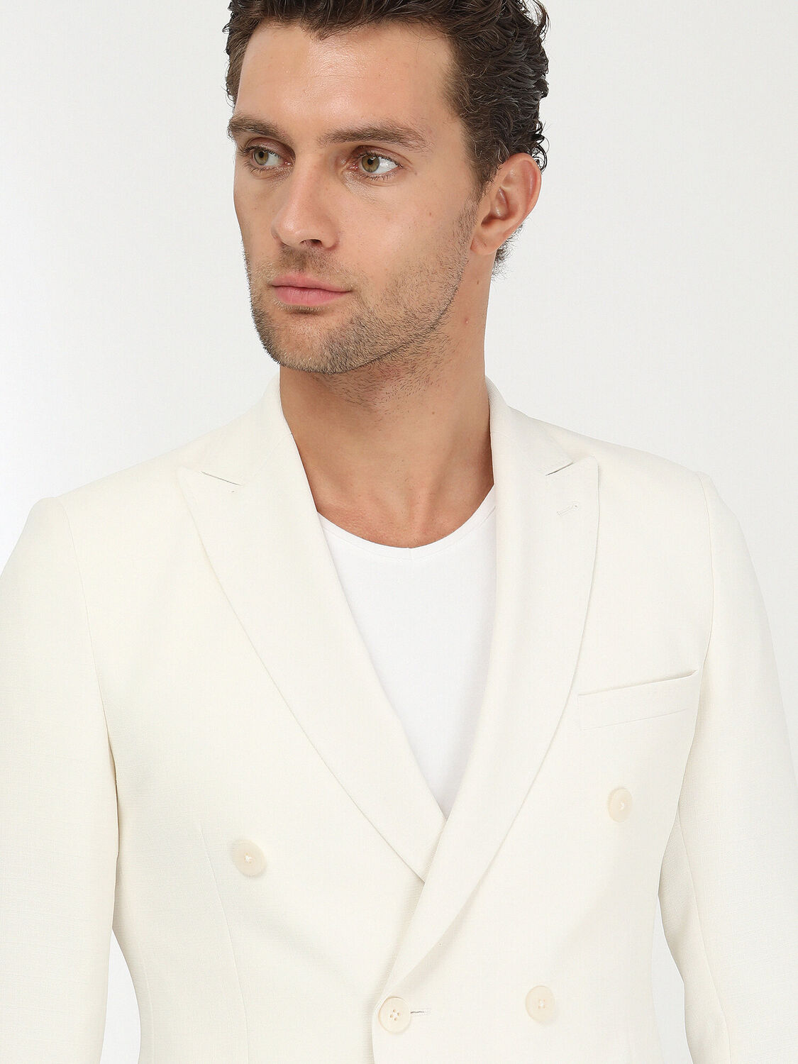 Beyaz Düz Slim Fit Ceket