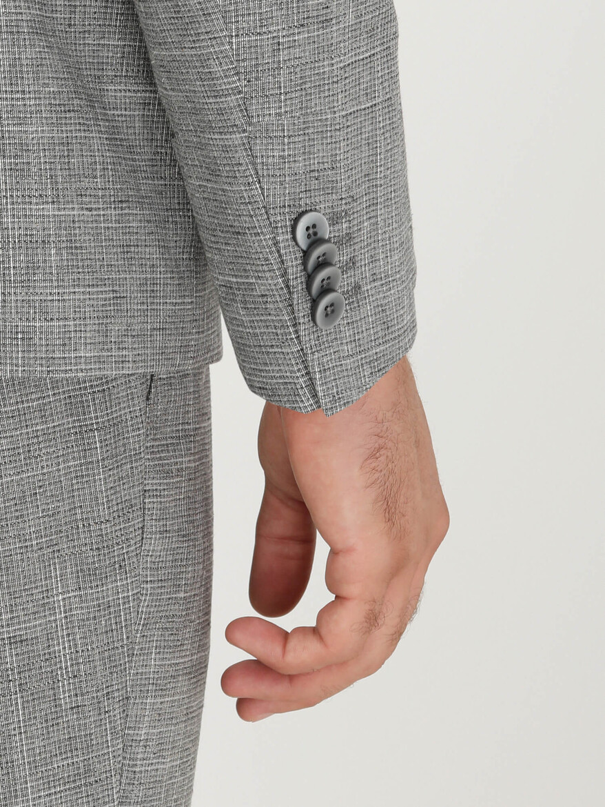 Gri Mikro Modern Fit Yün Karışımlı Takım Elbise - Thumbnail