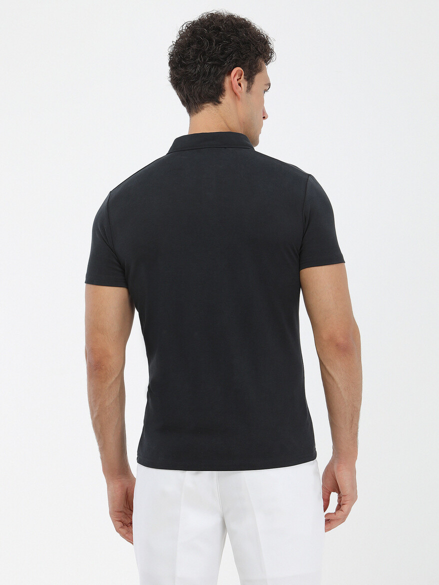 Siyah Polo Yaka T-Shirt - Thumbnail