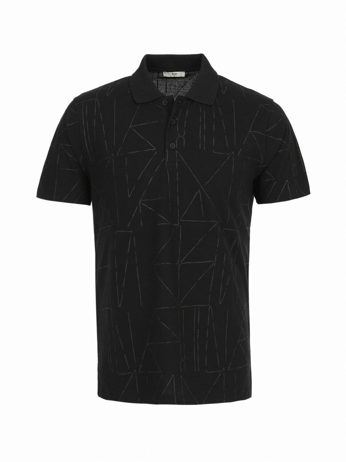 Siyah Baskılı Polo Yaka %100 Pamuk T-Shirt