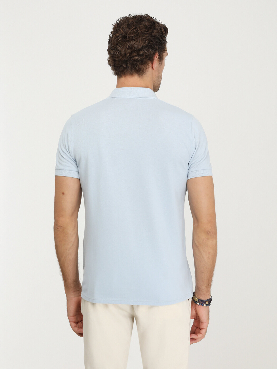 Mavi Düz Polo Yaka %100 Pamuk T-Shirt - Thumbnail