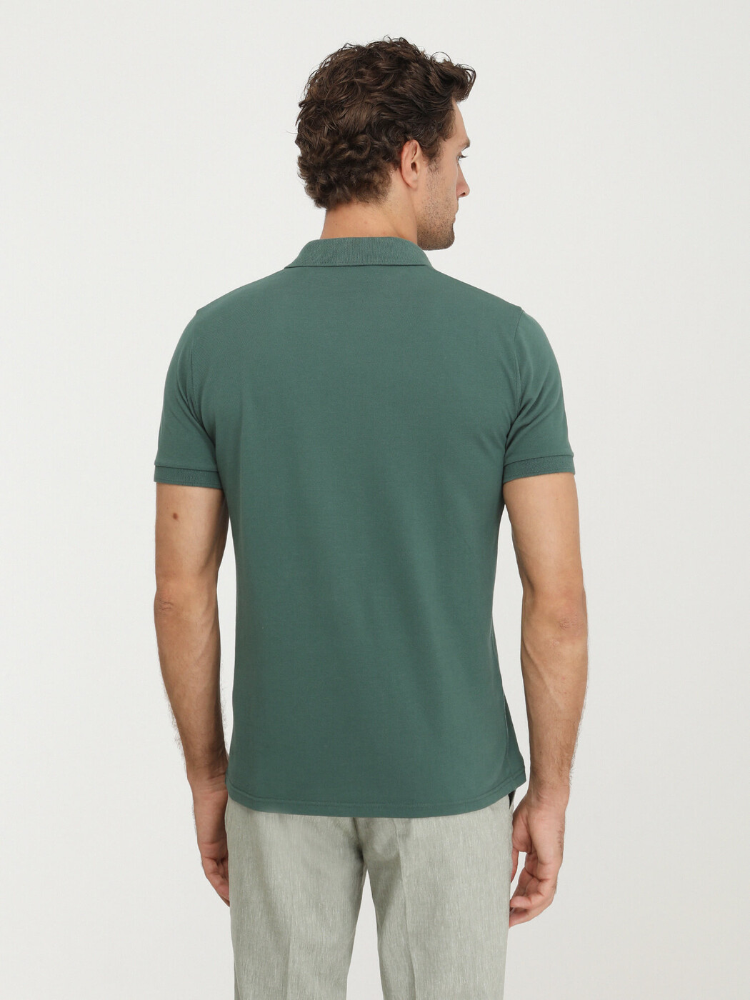 Koyu Yeşil Düz Polo Yaka %100 Pamuk T-Shirt - Thumbnail