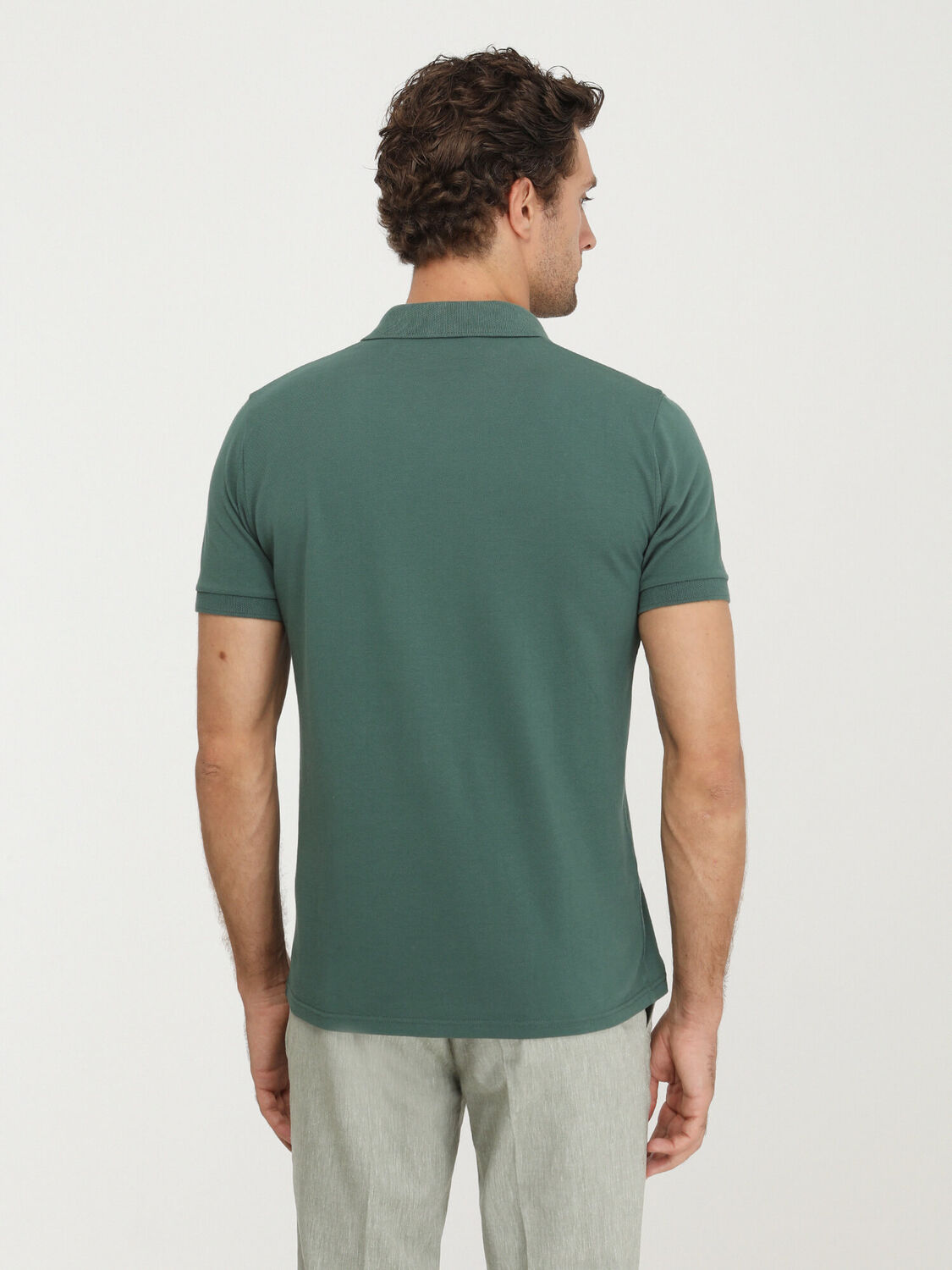 Koyu Yeşil Düz Polo Yaka %100 Pamuk T-Shirt