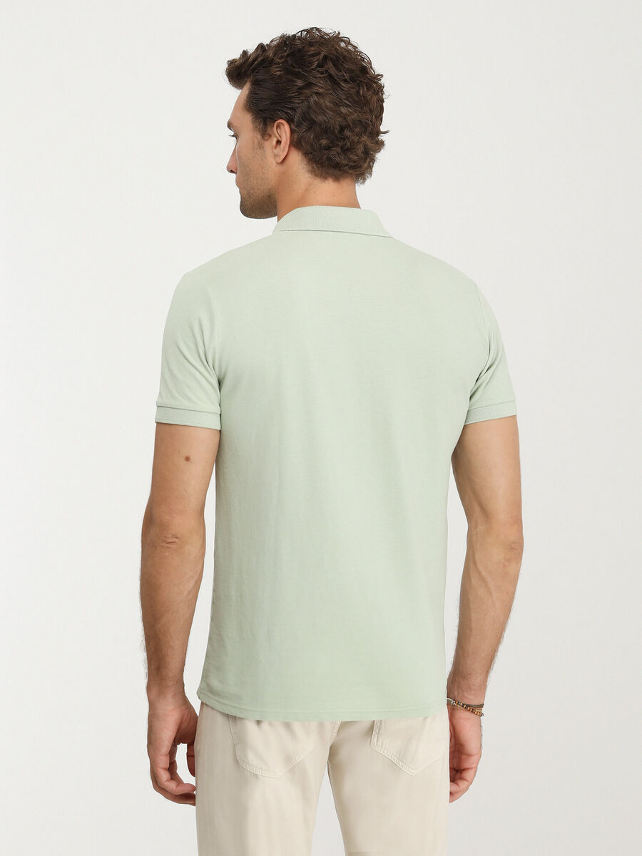 Nil Yeşili Düz Polo Yaka %100 Pamuk T-Shirt