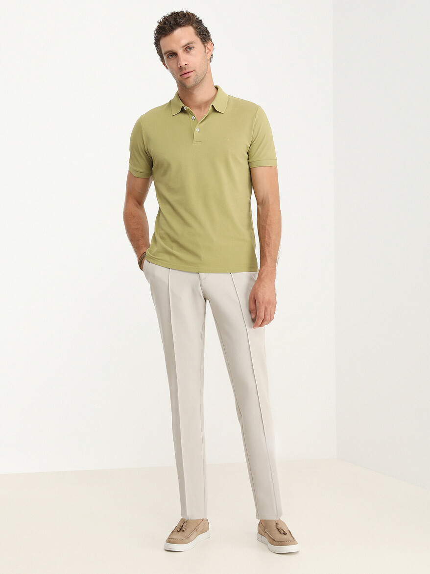 KİP - Yağ Yeşili Düz Polo Yaka %100 Pamuk T-Shirt (1)