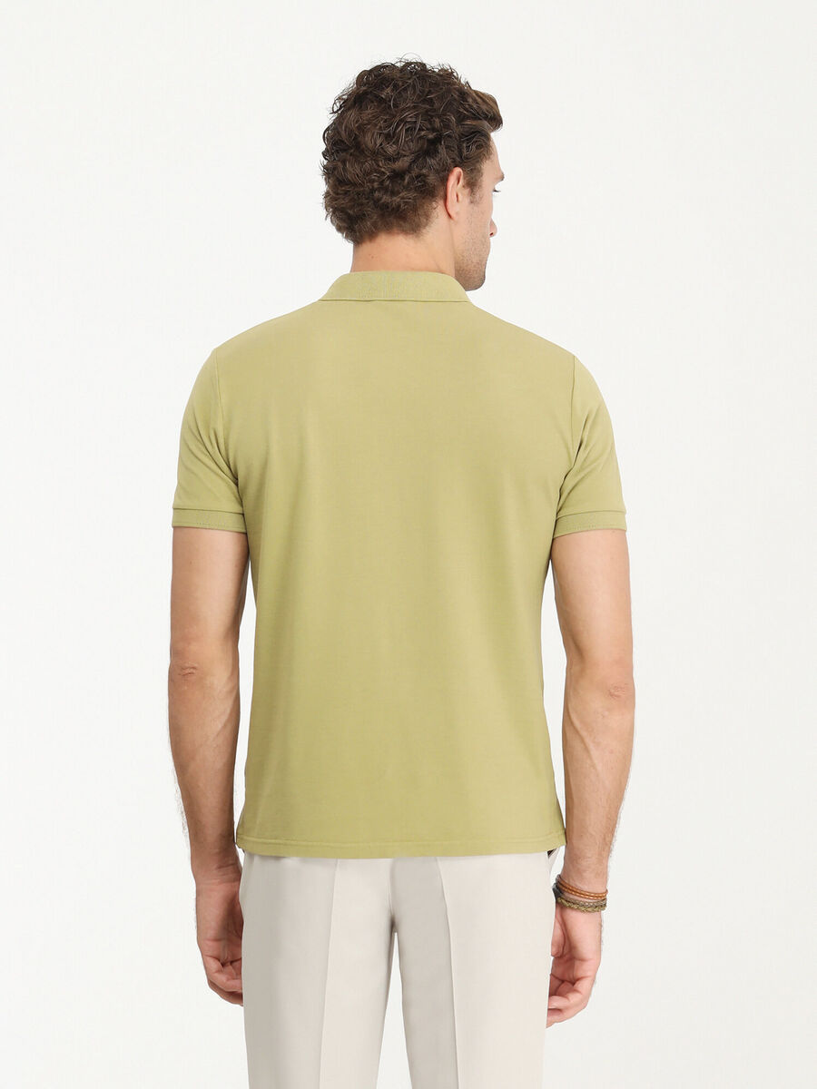 Yağ Yeşili Düz Polo Yaka %100 Pamuk T-Shirt