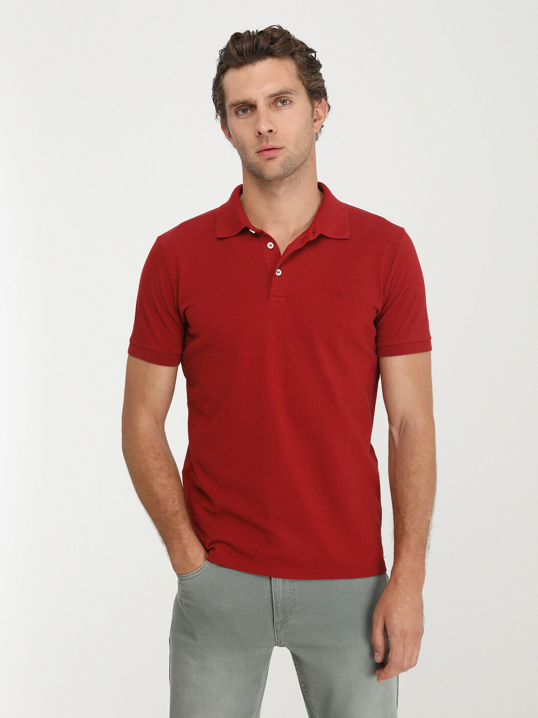 Kırmızı Düz Polo Yaka %100 Pamuk T-Shirt - Thumbnail