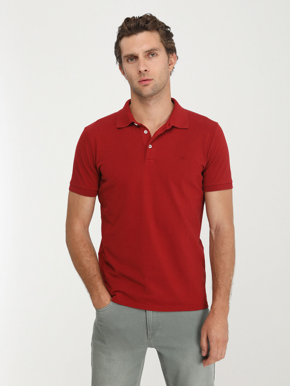 Kırmızı Düz Polo Yaka %100 Pamuk T-Shirt