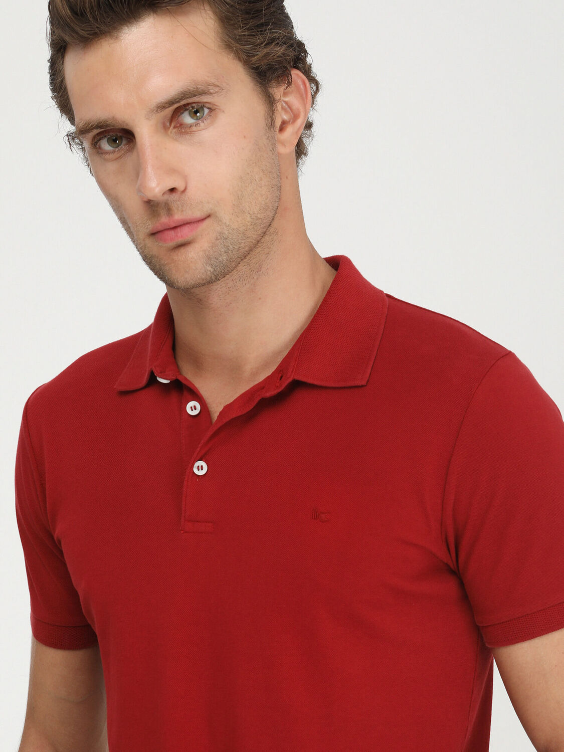 Kırmızı Düz Polo Yaka %100 Pamuk T-Shirt