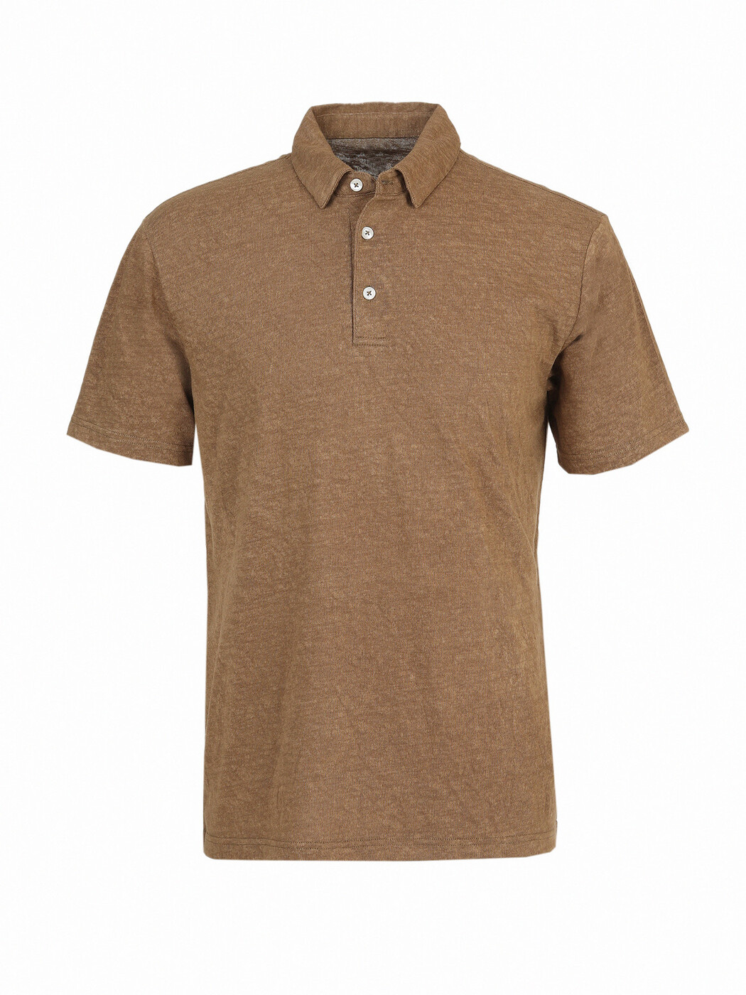 Kahverengi Düz Polo Yaka Pamuk Karışımlı T-Shirt - Thumbnail
