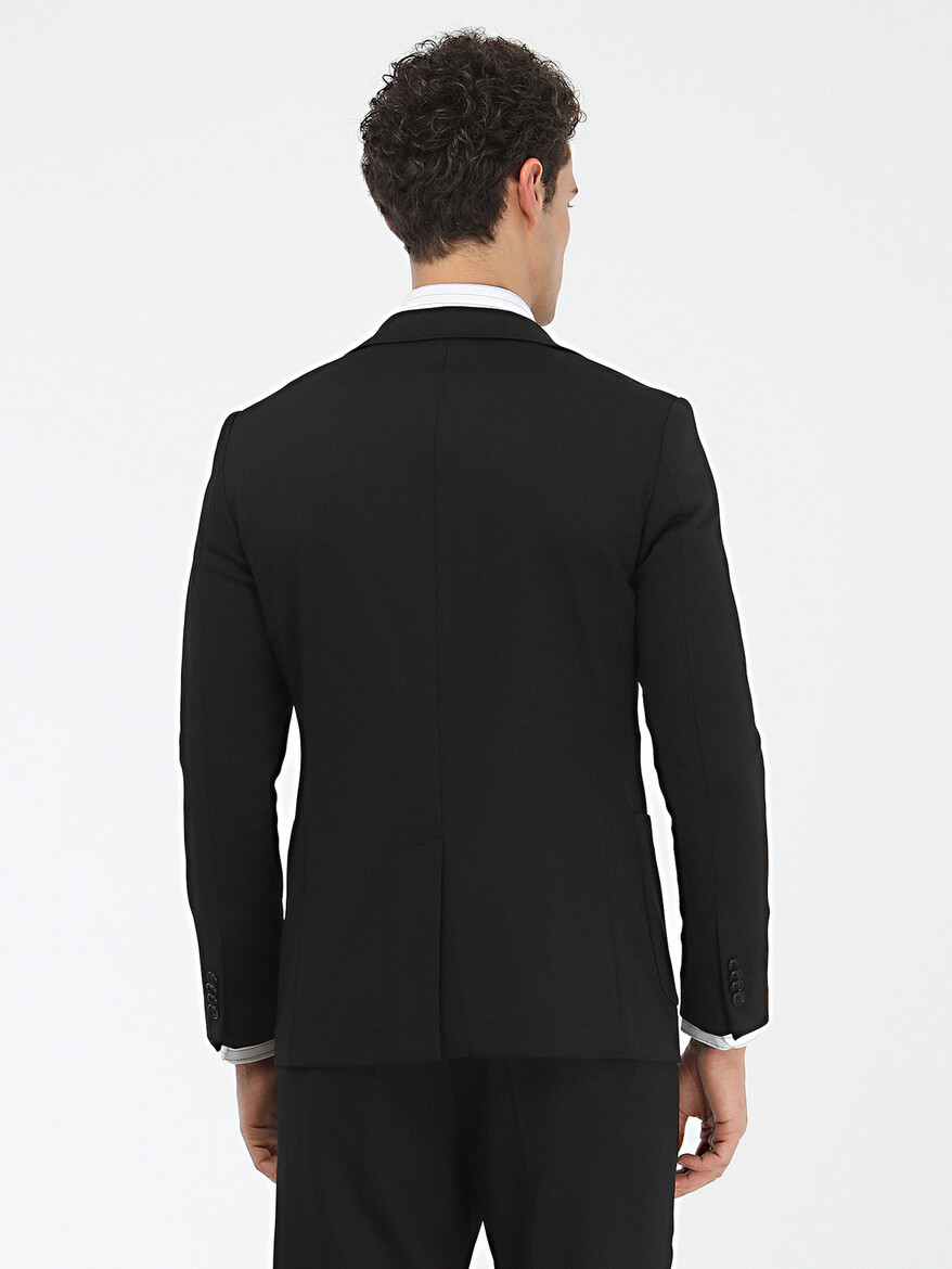 Siyah Düz Modern Fit Örme Takım Elbise - Thumbnail
