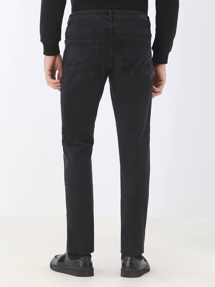 Siyah Slim Fit Denim Pamuk Karışımlı Pantolon - Thumbnail