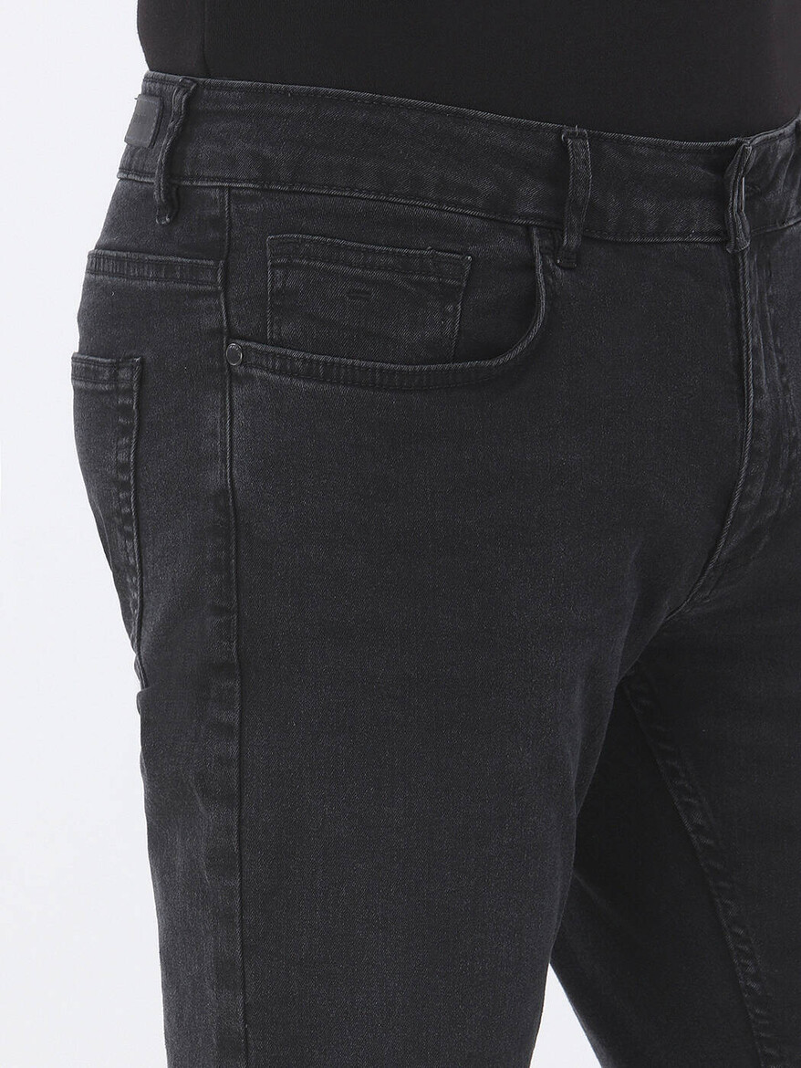 Siyah Slim Fit Denim Pamuk Karışımlı Pantolon - Thumbnail