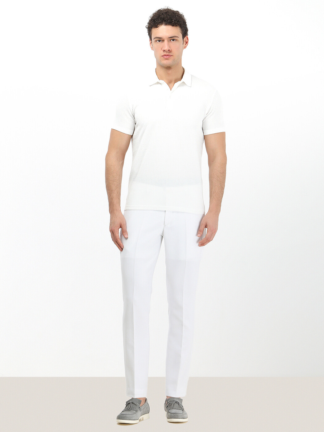 KİP - Beyaz Jakarlı Polo Yaka %100 Pamuk T-Shirt (1)