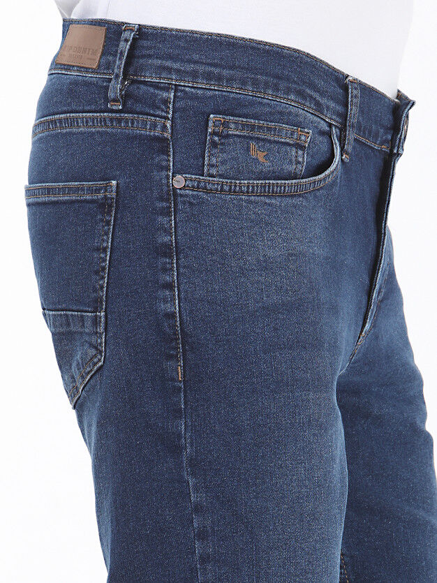 Lacivert Slim Fit Denim Pamuk Karışımlı Pantolon