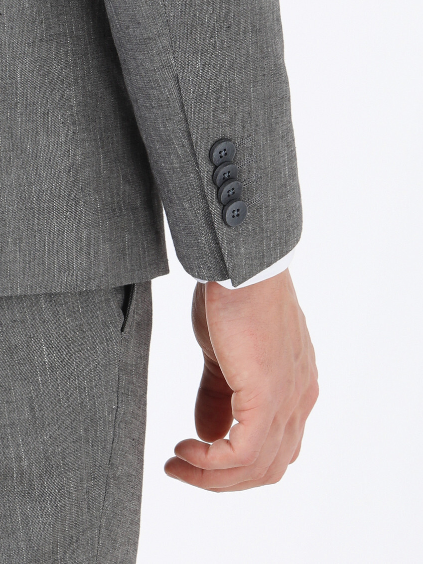 Antrasit Çizgili Modern Fit Pamuk Karışımlı Takım Elbise - Thumbnail