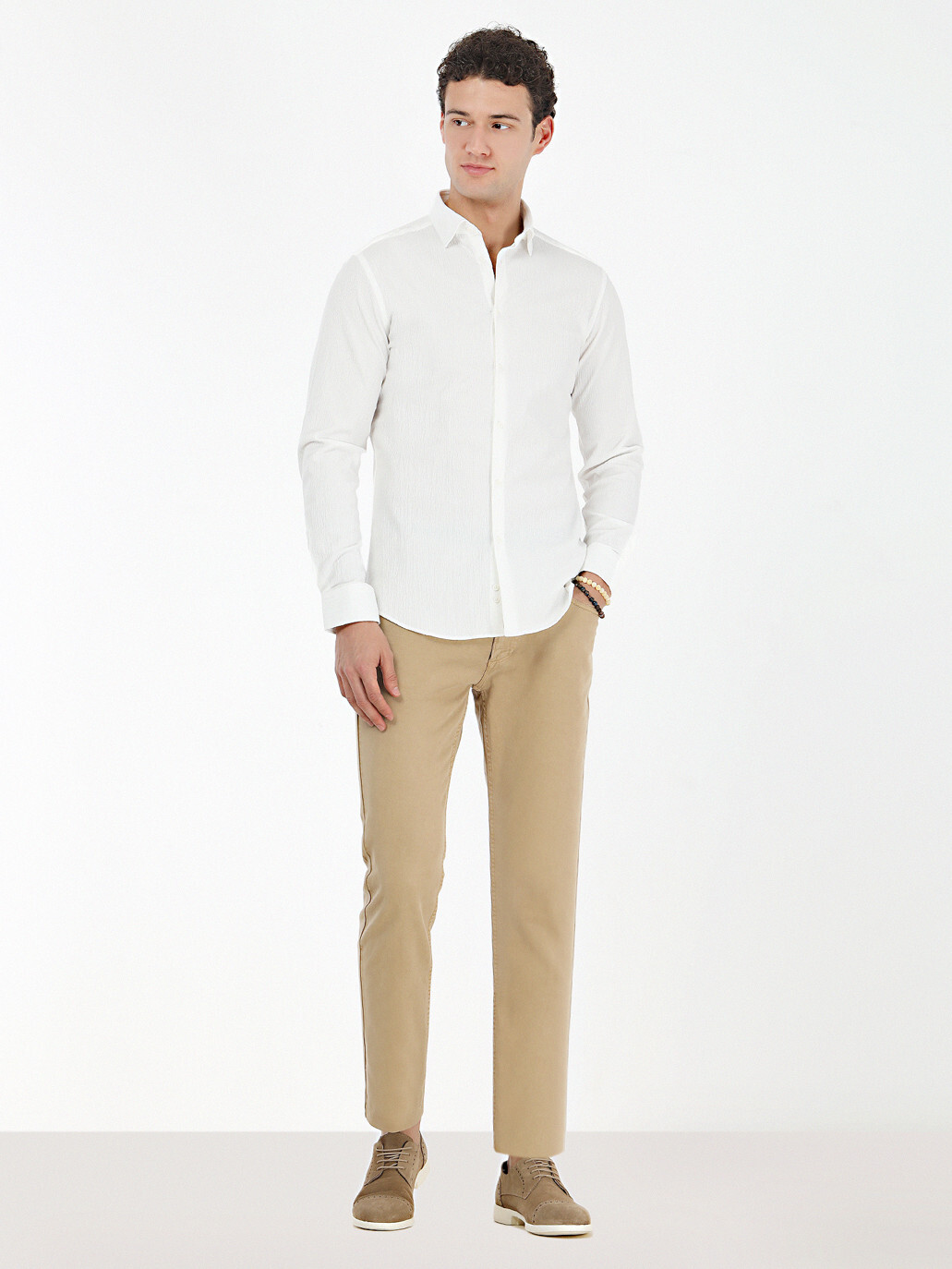KİP - Beyaz Düz Slim Fit Dokuma Casual Pamuk Karışımlı Gömlek (1)