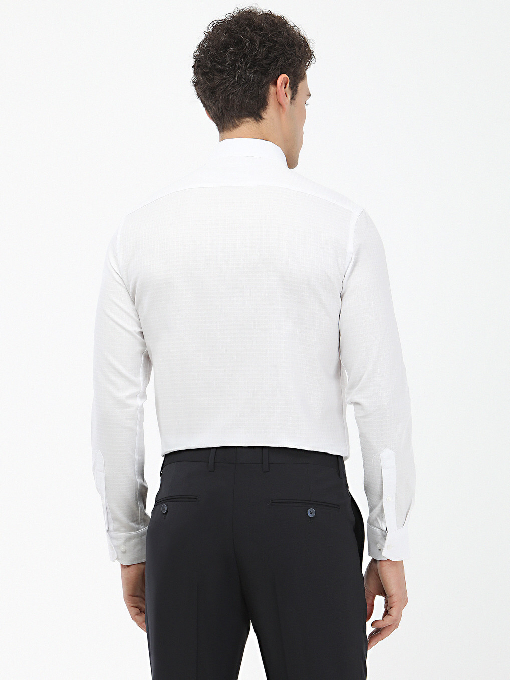 Beyaz Düz Slim Fit Dokuma Klasik %100 Pamuk Gömlek - Thumbnail