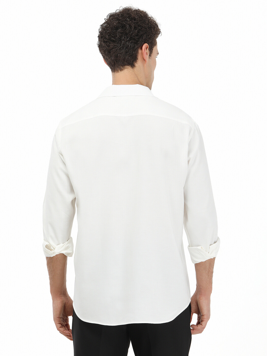 Beyaz Düz Regular Fit Dokuma Klasik Pamuk Karışımlı Gömlek - Thumbnail