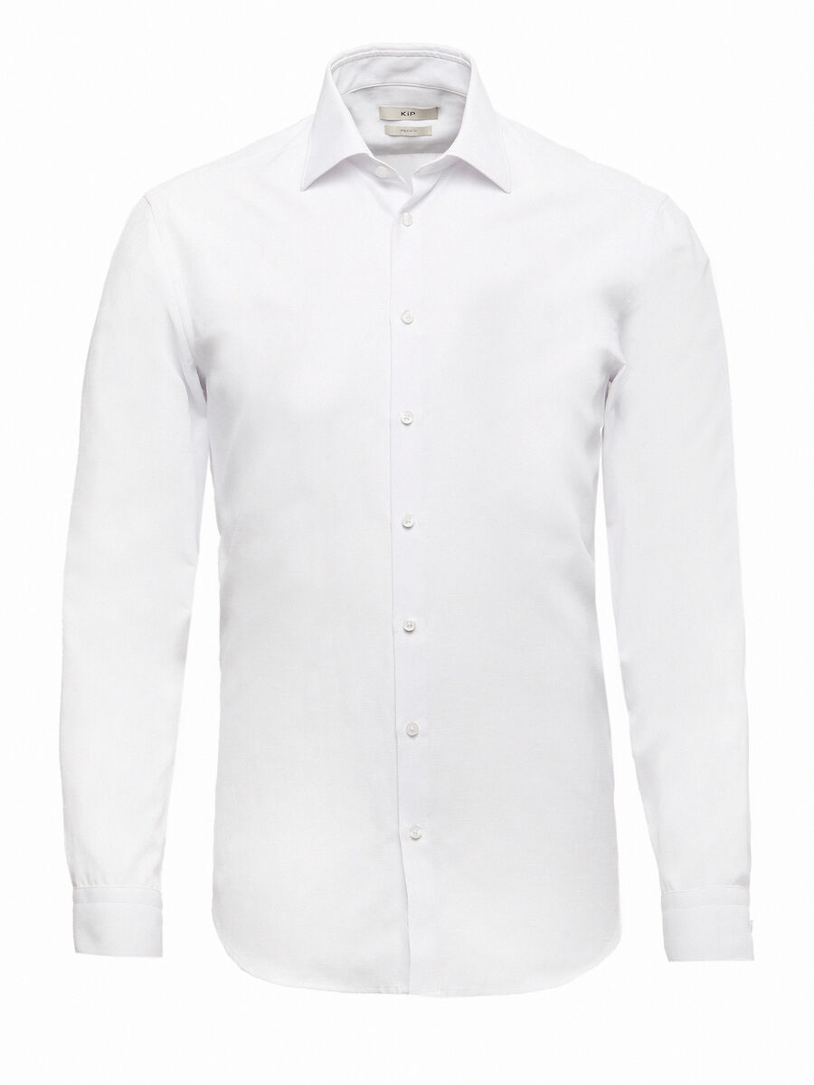 Beyaz Mikro Regular Fit Dokuma Klasik Pamuk Karışımlı Gömlek