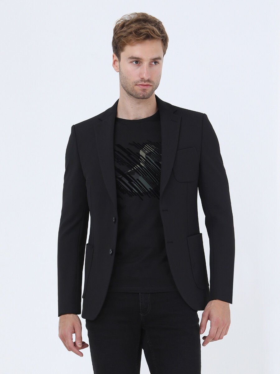 Siyah Modern Fit Örme Takım Elbise