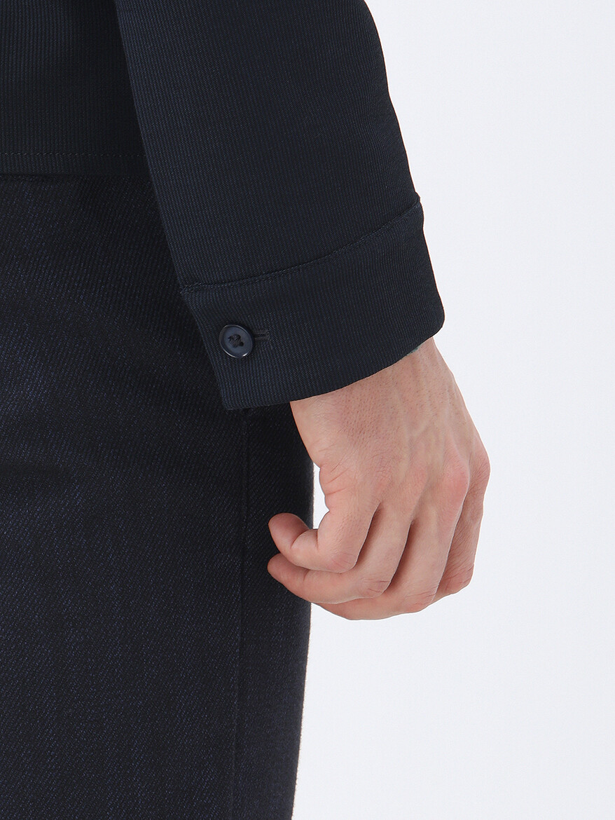Lacivert Çizgili Modern Fit Pamuk Karışımlı Takım Elbise - Thumbnail