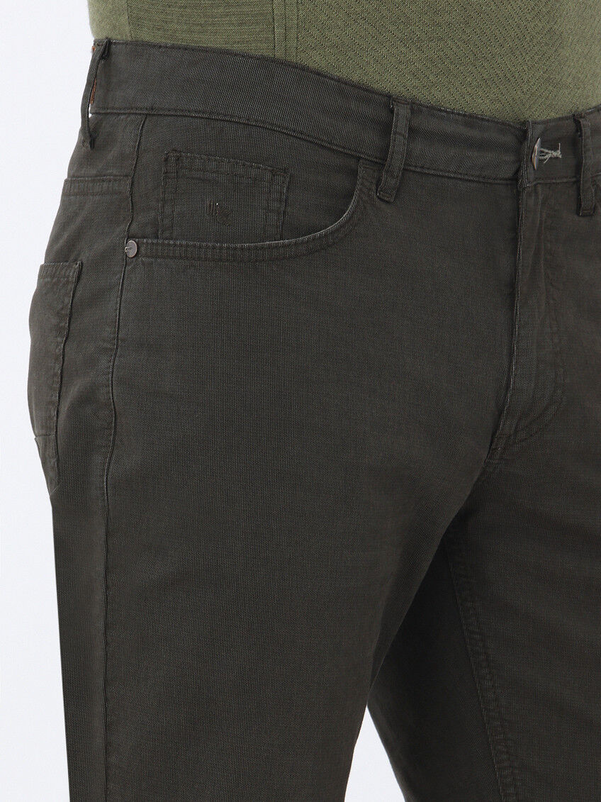 Haki Dokuma Slim Fit Casual Pamuk Karışımlı Pantolon