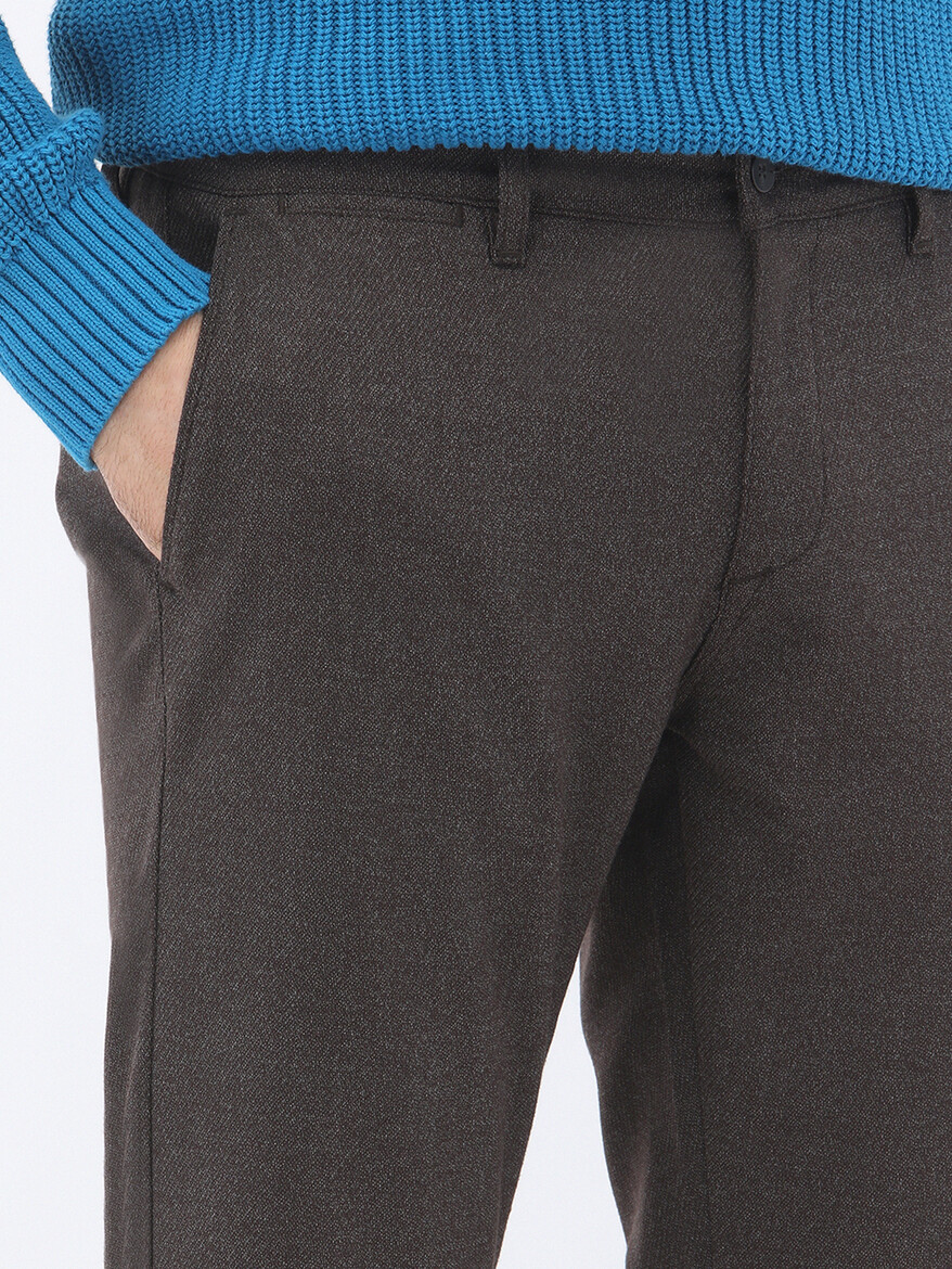 Kahverengi Dokuma Slim Fit Smart Casual Pantolon - Thumbnail