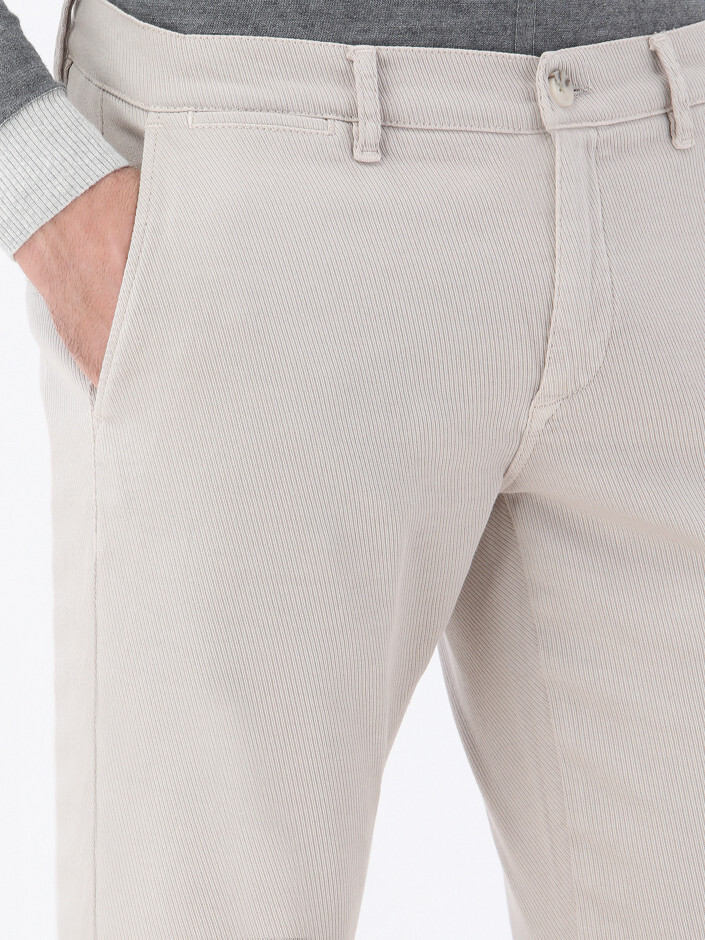 Açık Vizon Dokuma Slim Fit Smart Casual Pamuk Karışımlı Pantolon - Thumbnail