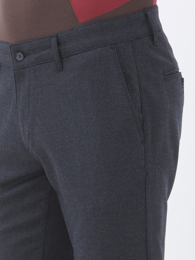 Lacivert Dokuma Slim Fit Smart Casual Pantolon - Thumbnail