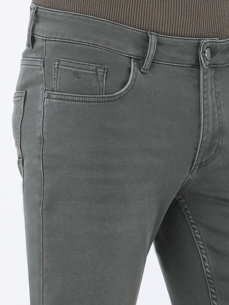 Haki Slim Fit Denim Pamuk Karışımlı Pantolon - Thumbnail