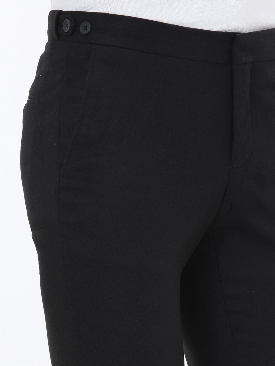 Siyah Düz Dokuma Fitted Fit Klasik Pantolon - Thumbnail