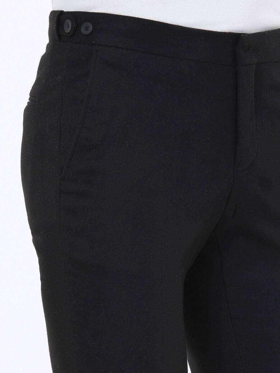 Siyah Düz Dokuma Fitted Fit Klasik Pantolon