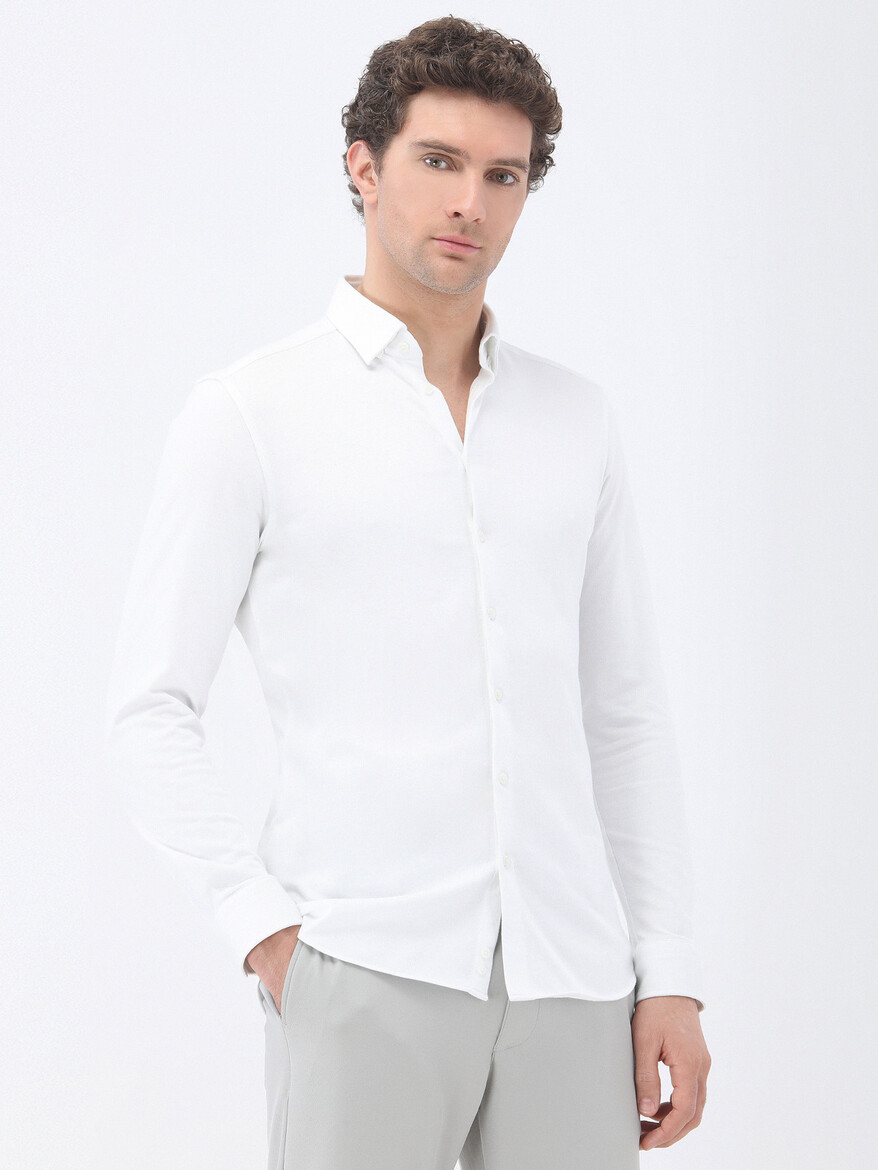 Beyaz Slim Fit Casual %100 Pamuk Gömlek - Thumbnail