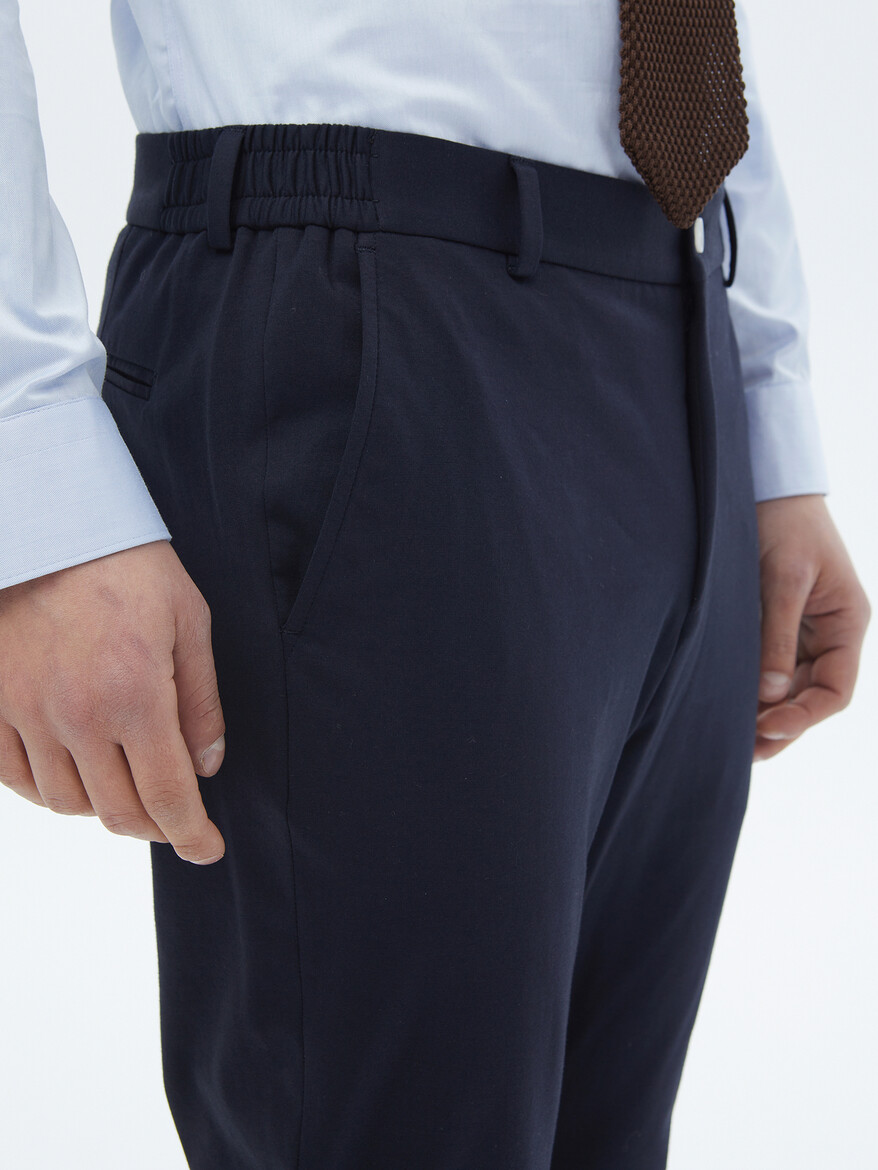 Lacivert Düz Modern Fit Pamuk Karışımlı Örme Takım Elbise - Thumbnail