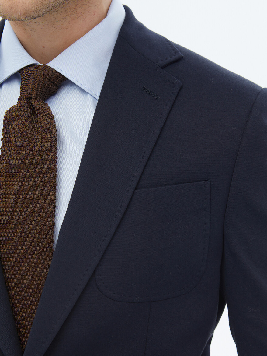 Lacivert Düz Modern Fit Pamuk Karışımlı Örme Takım Elbise - Thumbnail