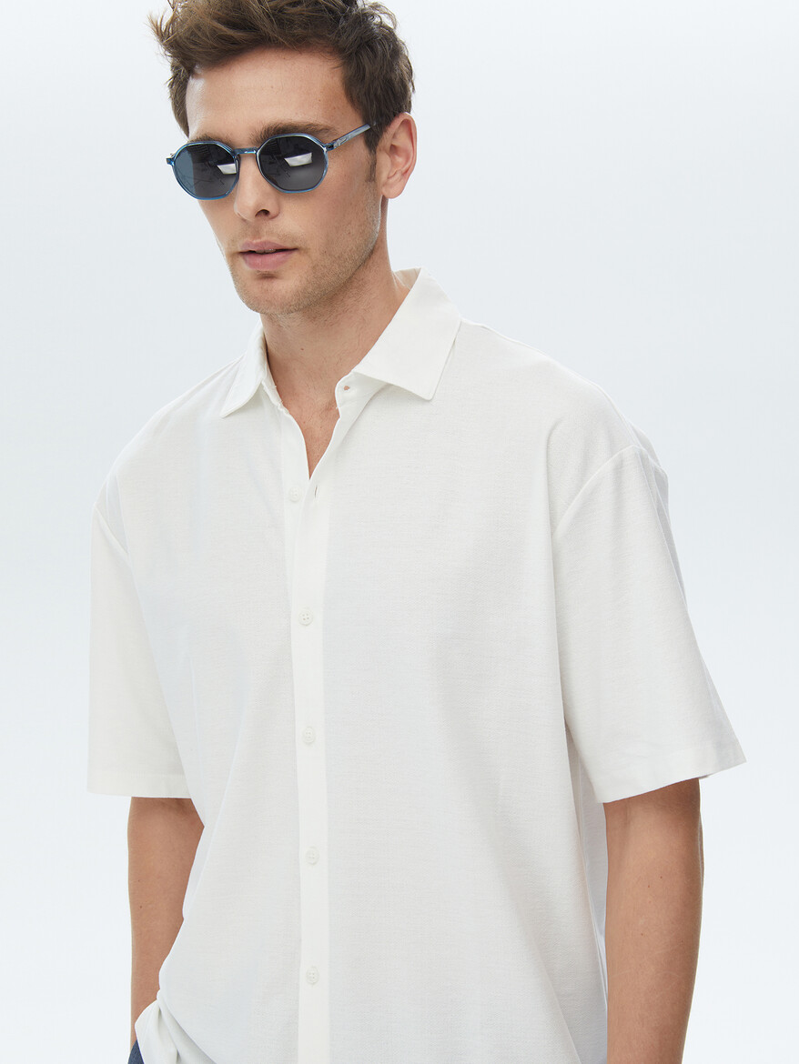Beyaz Oversize Fit Casual %100 Pamuk Gömlek - Thumbnail