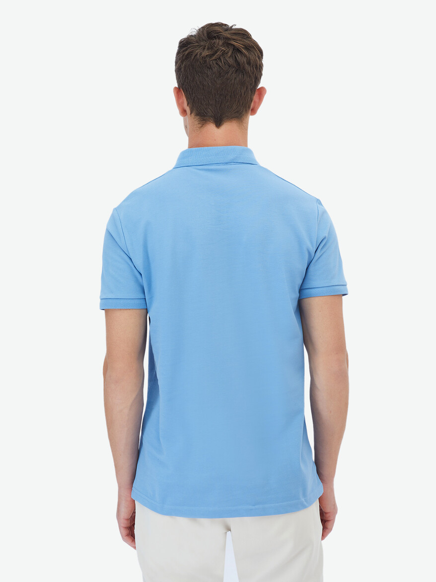 Koyu Mavi Polo Yaka %100 Pamuk T-Shirt - Thumbnail
