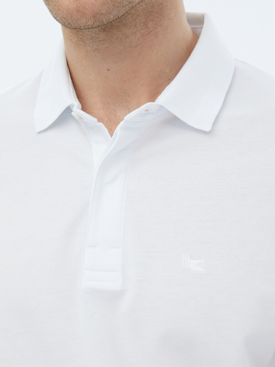 Beyaz Polo Yaka %100 Pamuk T-Shirt - Thumbnail