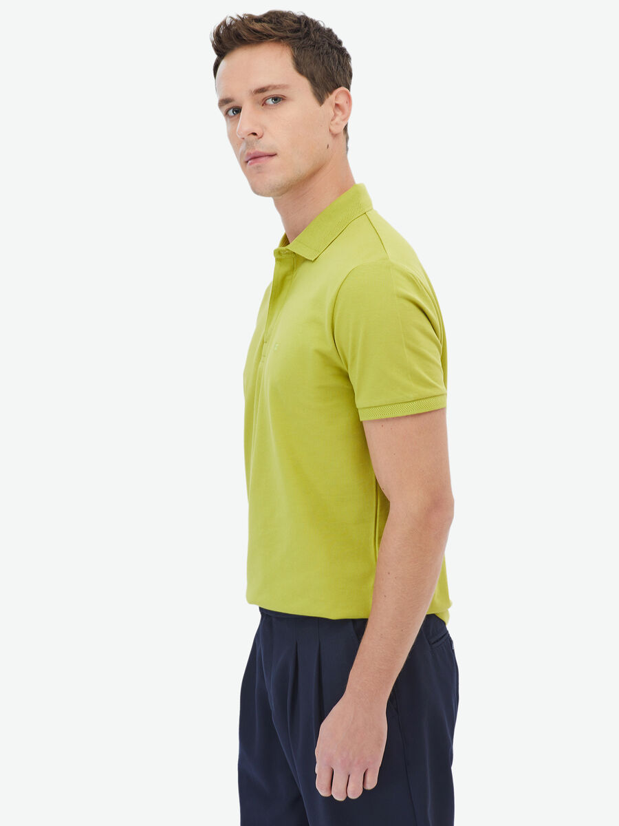 Yağ Yeşili Polo Yaka %100 Pamuk T-Shirt