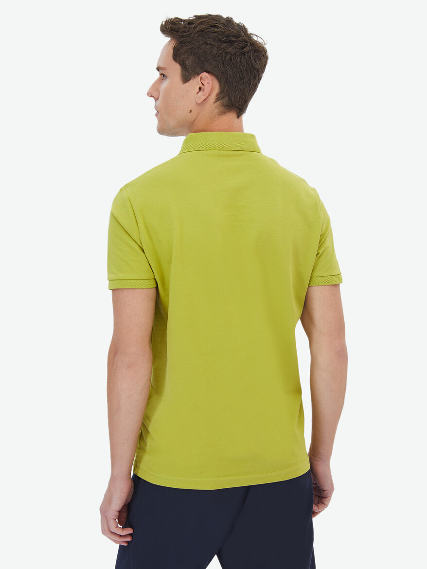 Yağ Yeşili Polo Yaka %100 Pamuk T-Shirt - Thumbnail