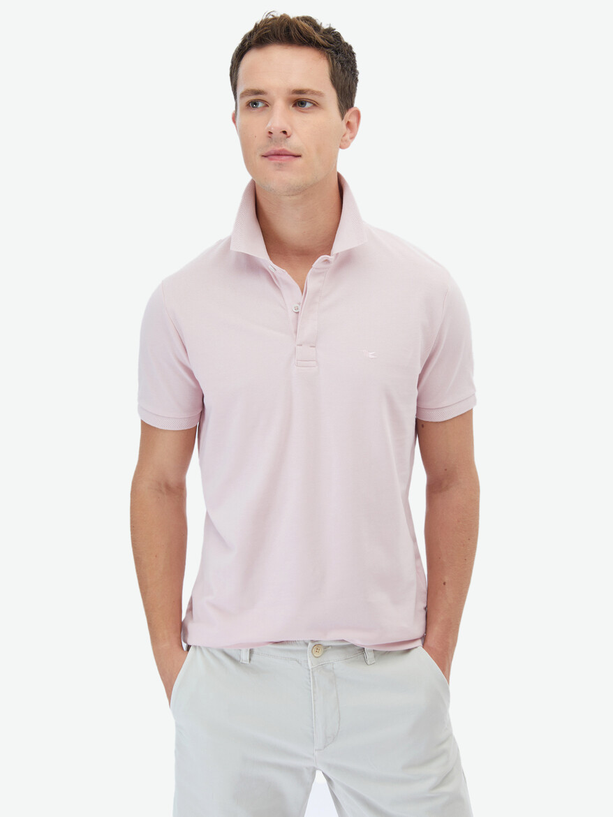 Pembe Polo Yaka %100 Pamuk T-Shirt 