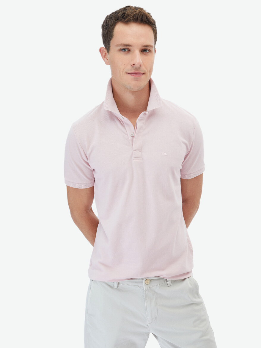 Pembe Polo Yaka %100 Pamuk T-Shirt - Thumbnail