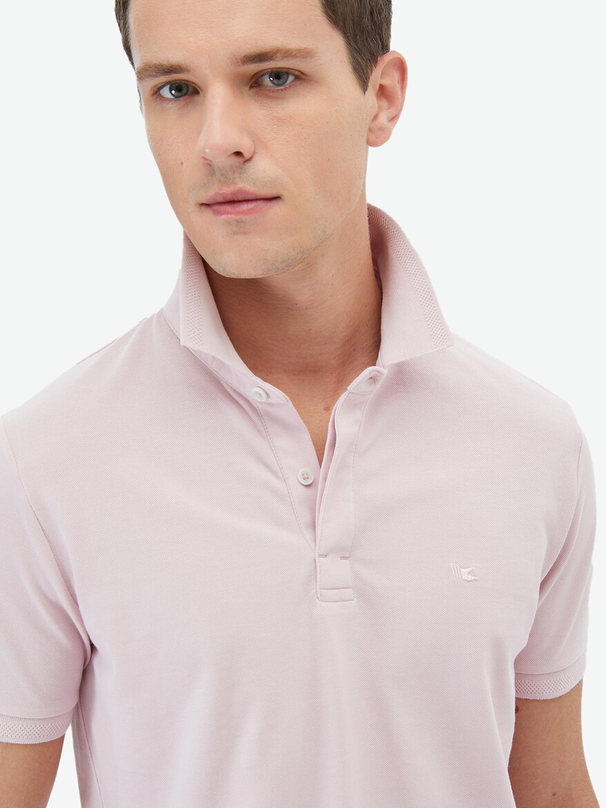 Pembe Polo Yaka %100 Pamuk T-Shirt - 5