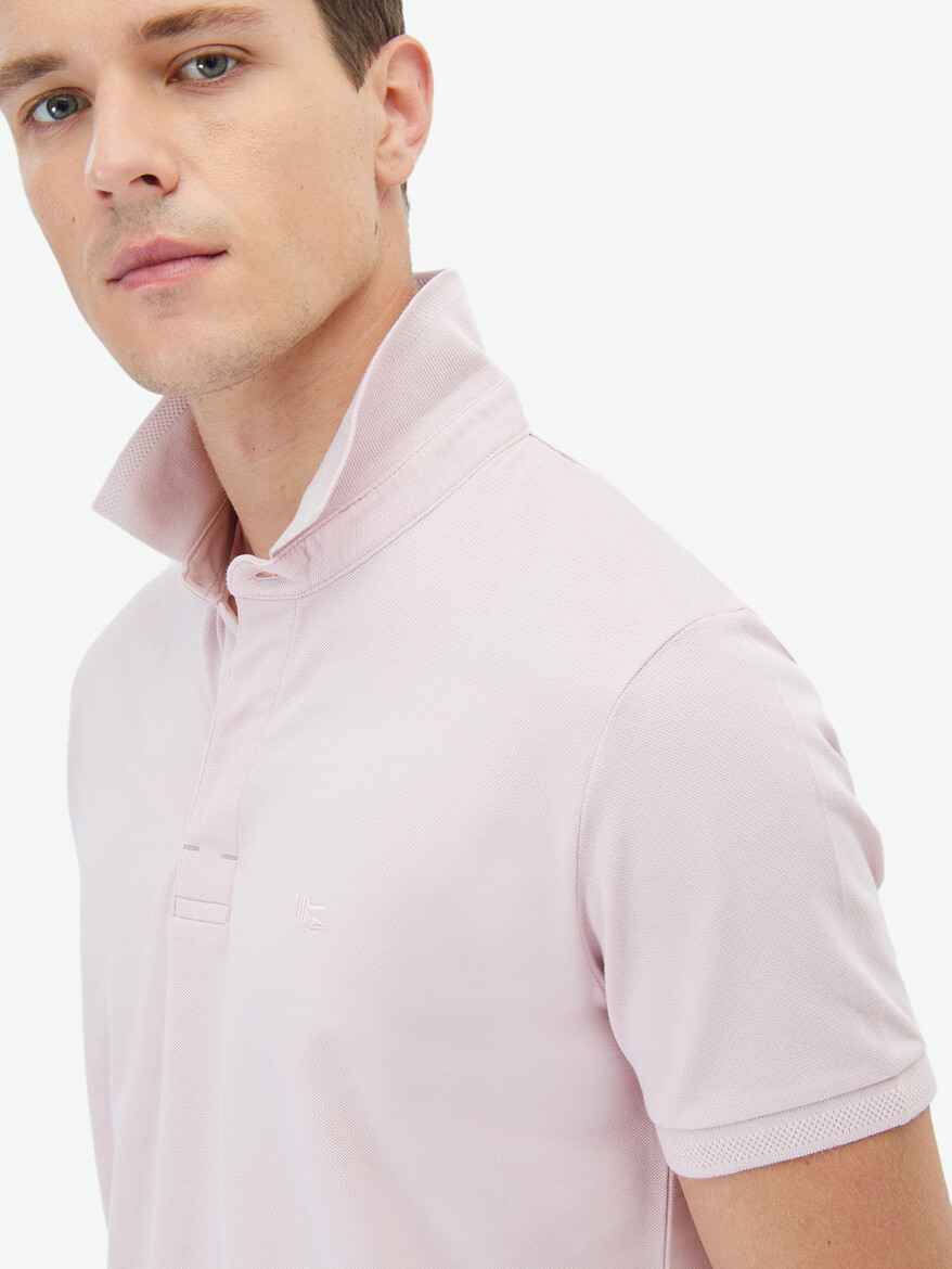 Pembe Polo Yaka %100 Pamuk T-Shirt - 6