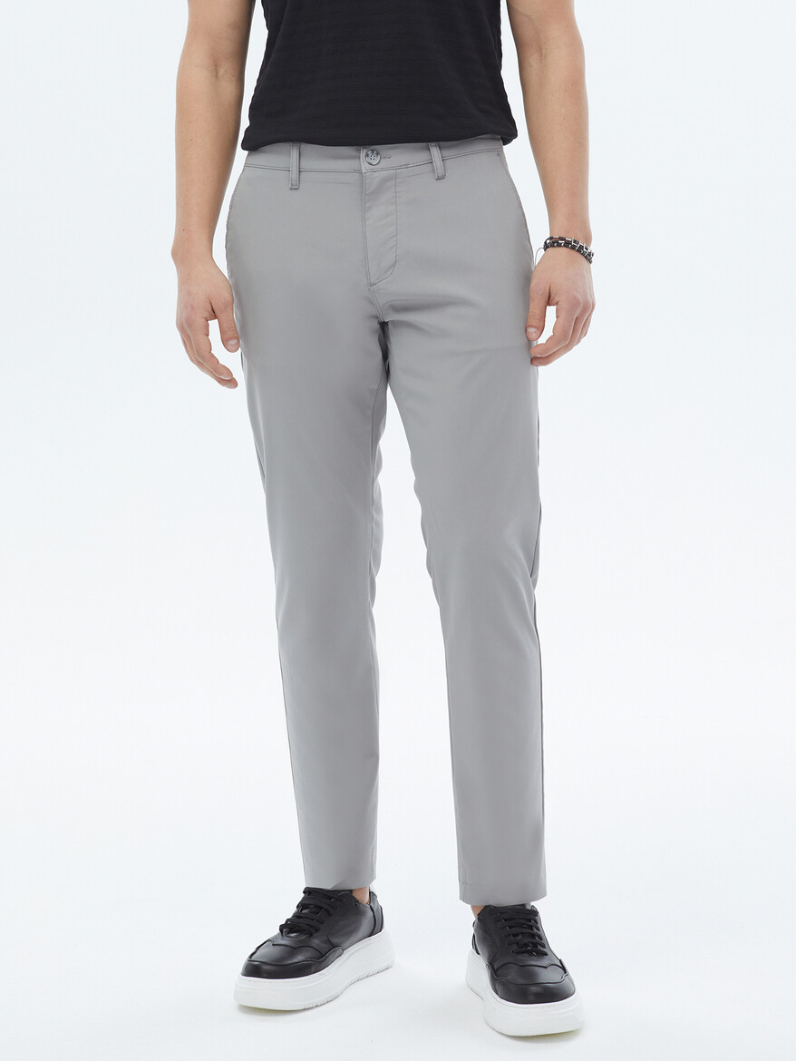 Gri Dokuma Slim Fit Casual Pantolon - 3