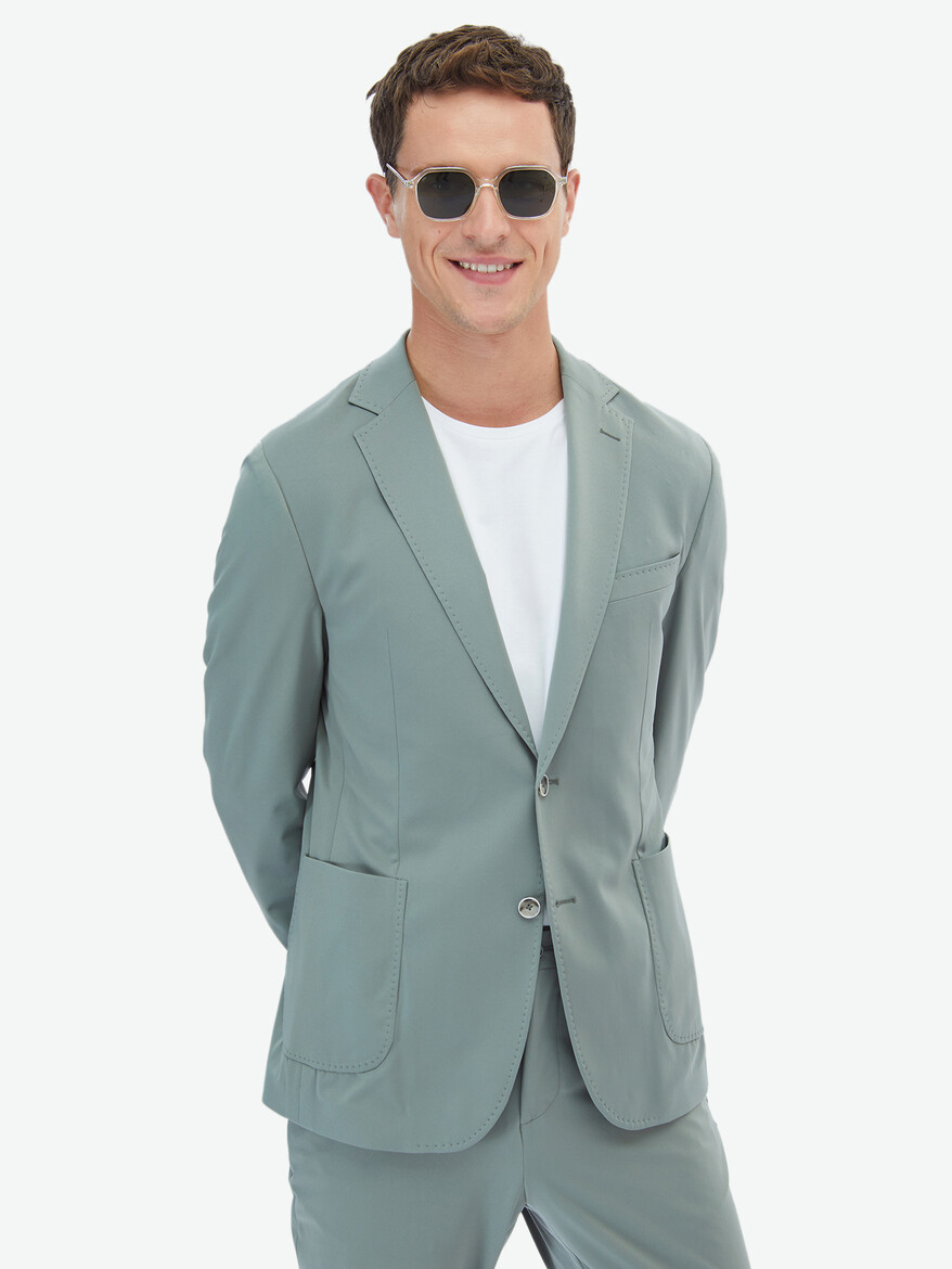 Nil Yeşili Düz Modern Fit Takım Elbise - Thumbnail