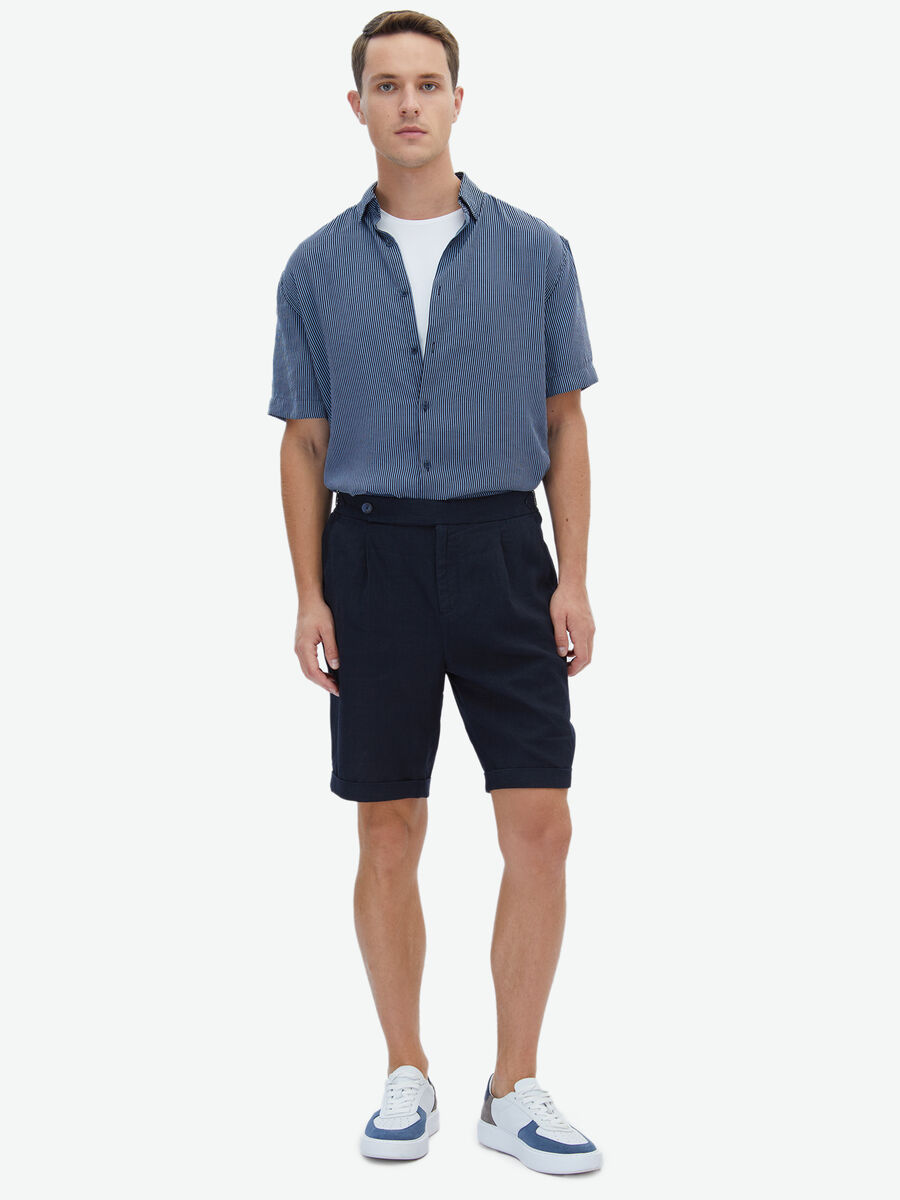 Lacivert Düz Dokuma Modern Fit Casual Bermuda