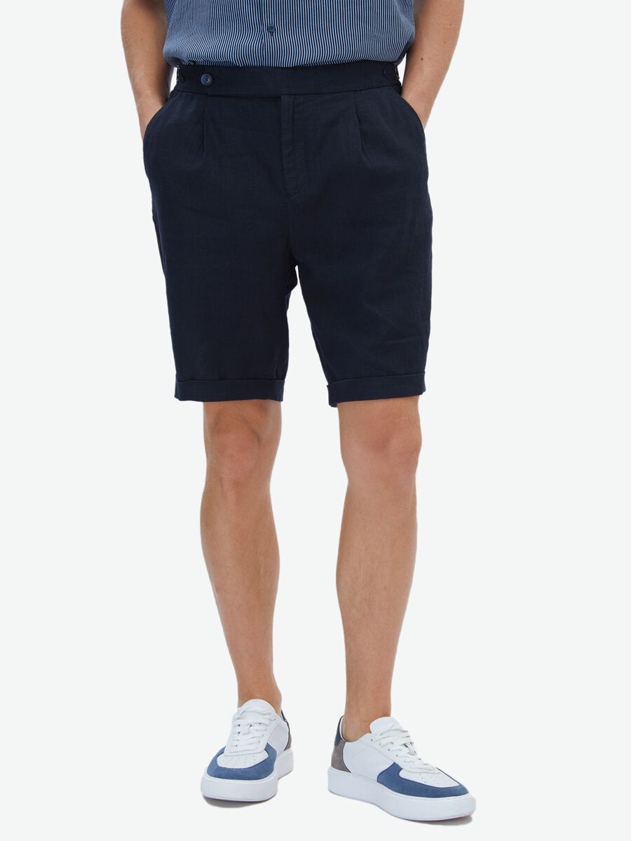 Lacivert Düz Dokuma Modern Fit Casual Bermuda